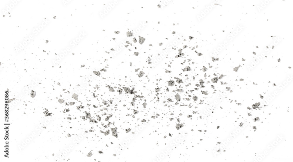 Paper ash, dust isolated on white background, texture top view Paper ash, dust isolated on white background, texture top view