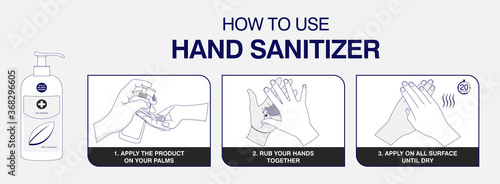 set of How to use hand sanitizer properly in monochrome mode, step by step How to use hand sanitizer correctly for prevent virus or how to use disinfectant hands concept. eps 10 vector, easy to mo