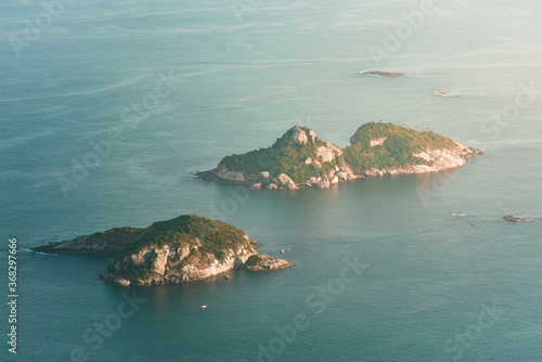 Aerial View of Two Rocky Islands in the Ocean