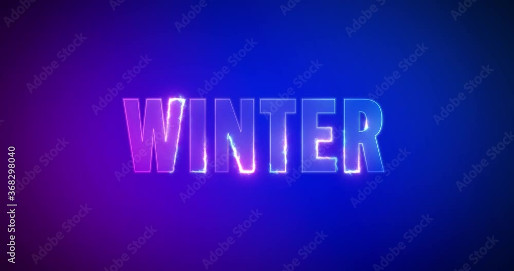 Das Wort Winter als elektrisch leuchtender Text. Brennendes Logo auf lila blauem Hintergrund. Hochwertiges 4K Filmmaterial Das Wort Winter als elektrisch leuchtender Text. Brennendes Logo auf lila blauem Hintergrund. Hochwertiges 4K Filmmaterial
