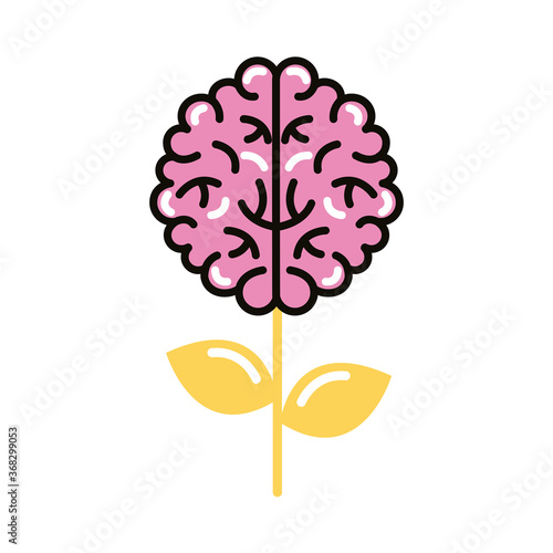 brain human with flower line and fill style icon
