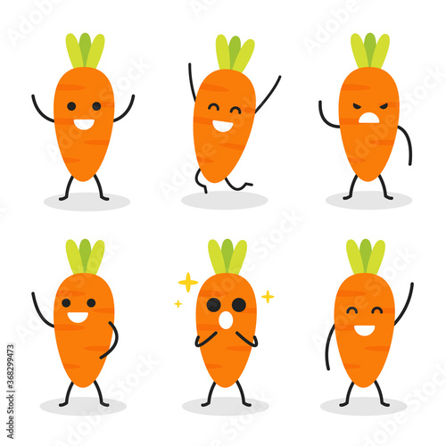 collection of cute carrot character in various pose isolated on white background. flat vector graphic design illustration.