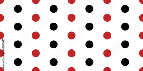 Regular red and black polka dots seamless vector border. Simple banner with white background. Elegant geometric backdrop. Design for ribbon, trim, edging, kabuki theatre concept