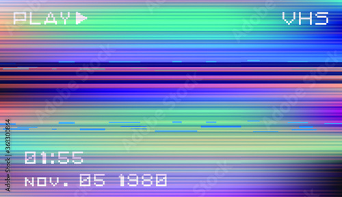 Abstract background with pixel noise artifacts. Glitched old-school screen with digital datamoshing VHS effect, an old analog video recording on tape cassette.