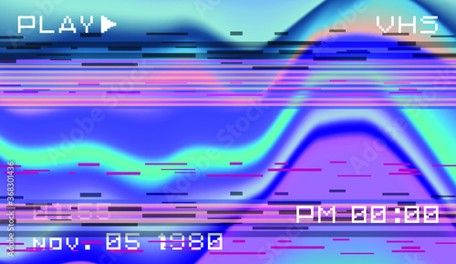 Abstract technology background with pixel noise compression artifacts. Glitched screen with digital datamoshing effect like retro look of an old damaged VHS tape.
