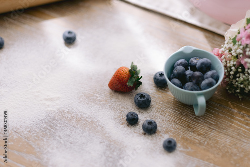 Vintage summer tea party with cute pastel colours, set up, cute, pink, vintage, tea party, fresh fruits, milk, egg, flower, sugar, berries, summer, light, antique, shabby chic, breakfast, wooden, fres photo