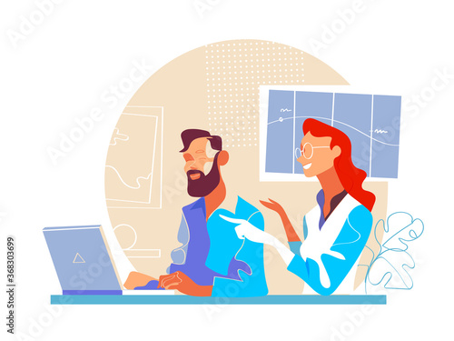 Gruppo di professionisti giovani che lavora insieme in ufficio al computer