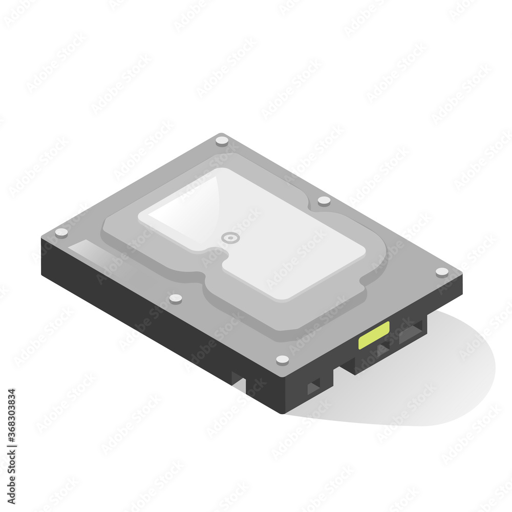 Hard drive, fixed disk or HDD for computer. Winchester realistic icon. Data storage device.