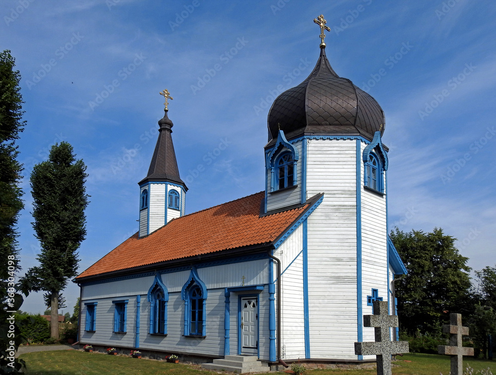 Orthodox church consecrated in 1923 under the invocation of the Mother of God asleep in the village of war in Warmia and Masuria in Poland