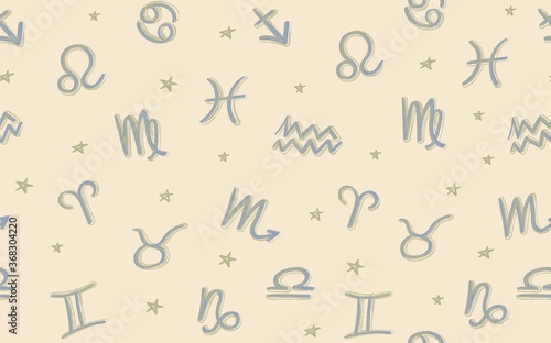 Seamless patterns of 12 zodiac signs. Vector illustration of the horoscope of the constellation