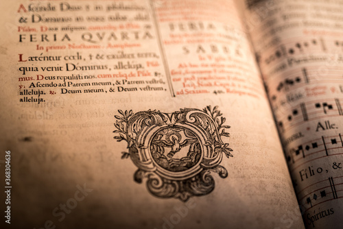 Close up of a medieval Christian religious text, written in Latin.