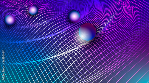 Gravity, gravitational waves concept. Physical and technology background. Design with gravity grid and spheres.
