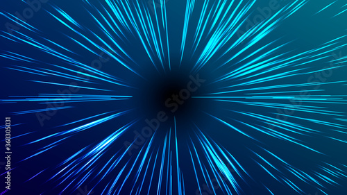 Vector illustration of faster than light (FTL) interstellar or intergalactic travel. Speed of light and hyperspace. Colorful design template for poster, banner, cover, catalog, wallpaper. 