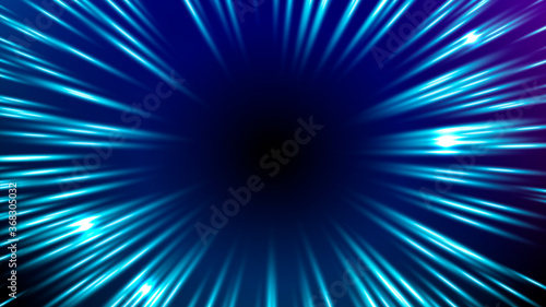 Vector illustration of faster than light (FTL) interstellar or intergalactic travel. Speed of light and hyperspace. Colorful design template for poster, banner, cover, catalog, wallpaper.
