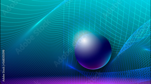 Gravity, gravitational waves concept. Physical and technology background. Design with gravity grid and spheres.