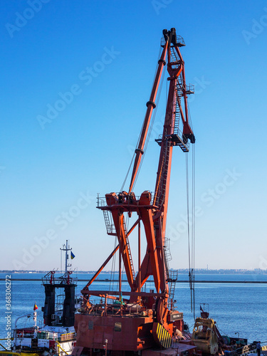 Wallpaper Mural Odessa, Ukraine - August 15, 2016: Container cranes in cargo port terminal, cargo cranes without job in an empty harbor port.  Torontodigital.ca