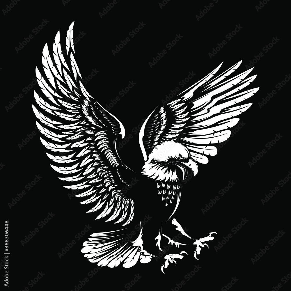 Fototapeta premium Godło orła na białym tle na ilustracji wektorowych biały. Światowy symbol wolności. Logo sokoła w kolorze retro. Szczegółowe logo orła.