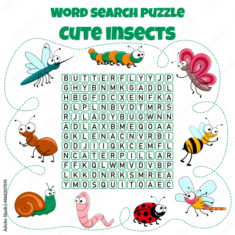 Word search puzzle Crossword with insects Cute insects Vector Word search puzzle Crossword with insects Cute insects Vector