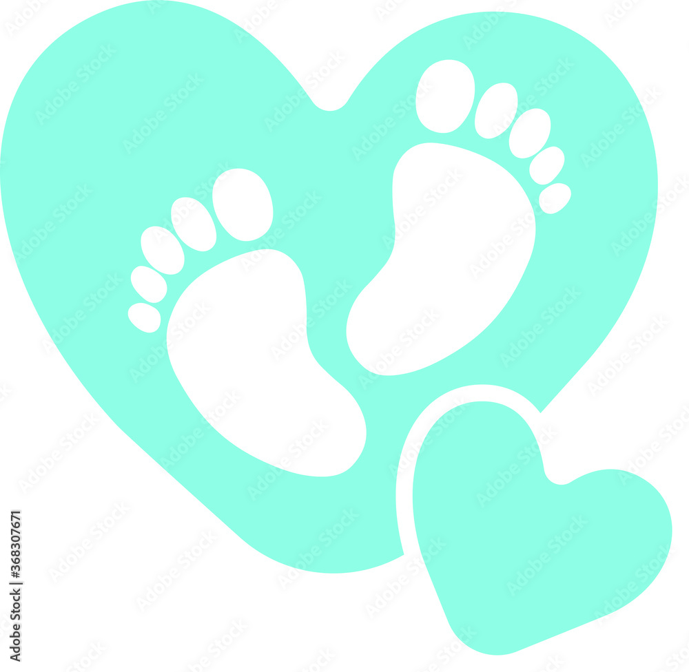 Print Cute blue heart, footprint, vector illustration Print Cute blue heart, footprint, vector illustration