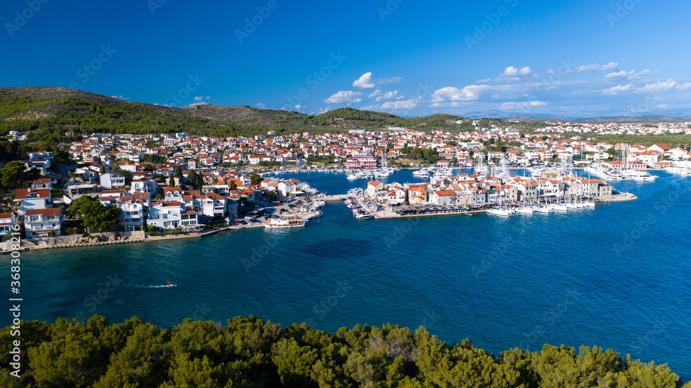 Small seaside city with harbour panorama