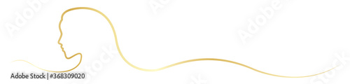 Woman silhouette. Head of beautiful girl from golden ribbon. Hair wave. Concept of beauty. Vector linear illustration isolated on the white background.
