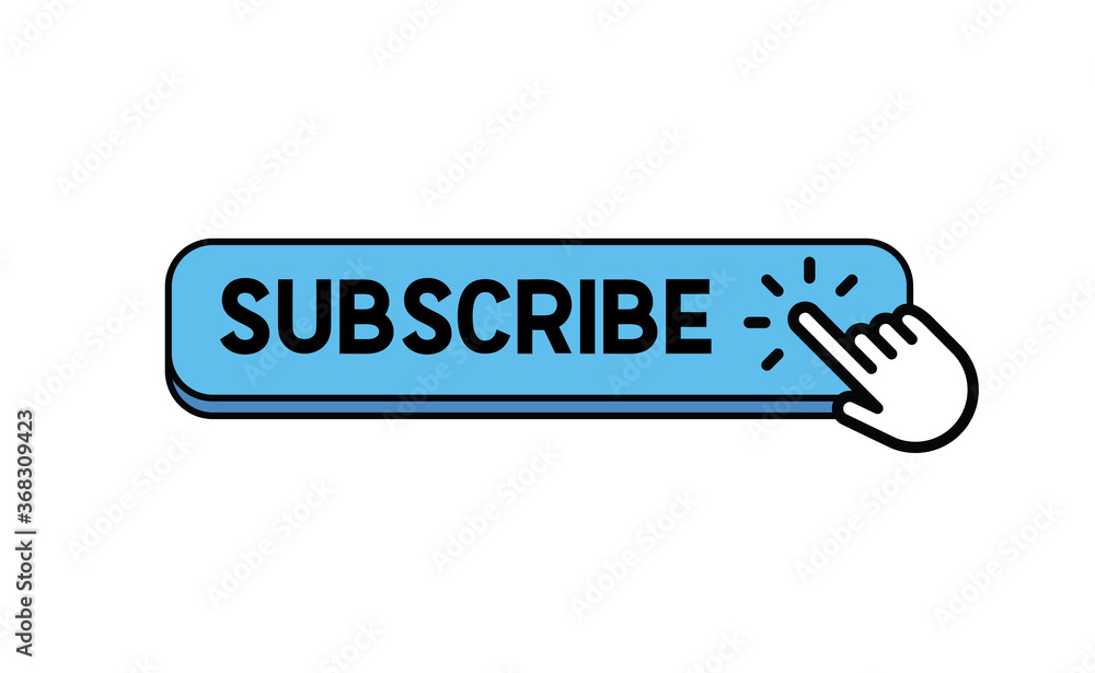 Subscribe button with hand click icon. Finger pointer clicking web site call to action. Clic vector. Subscribe button with hand click icon. Finger pointer clicking web site call to action. Clic vector.