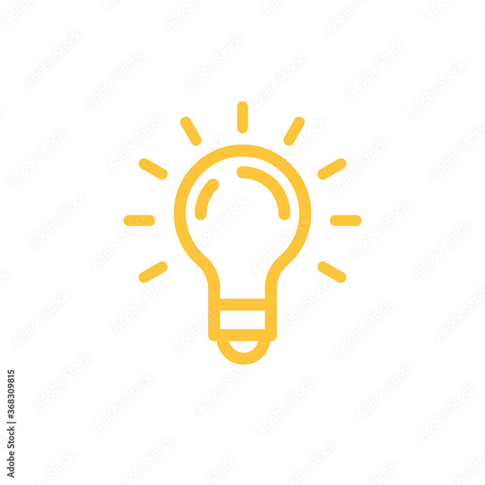 Idea icon, shinning light bulb. Electric lamp linear pictogram. Bright solution symbol. Idea icon, shinning light bulb. Electric lamp linear pictogram. Bright solution symbol.