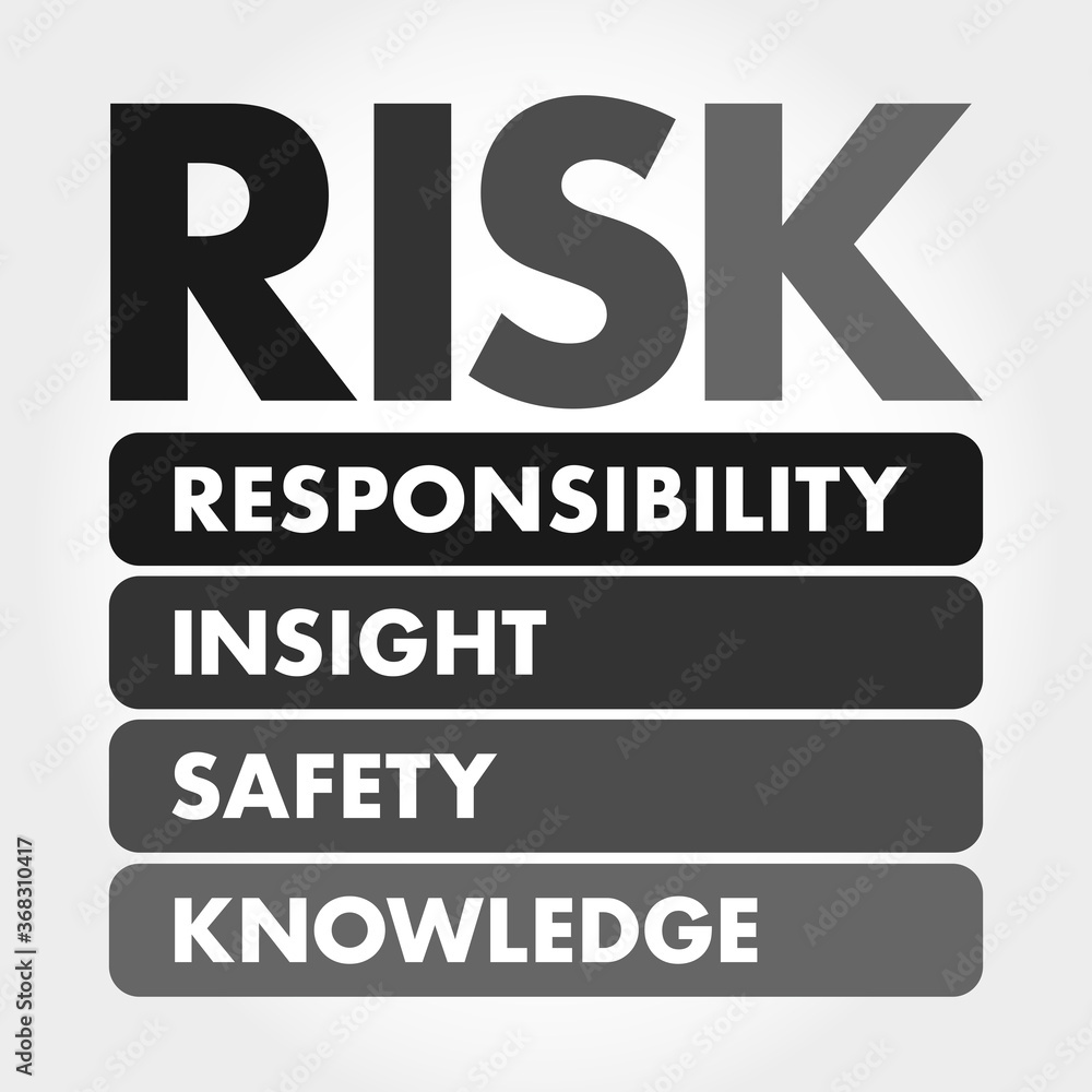 RISK - Responsibility Insight Safety Knowledge acronym, business concept background RISK - Responsibility Insight Safety Knowledge acronym, business concept background