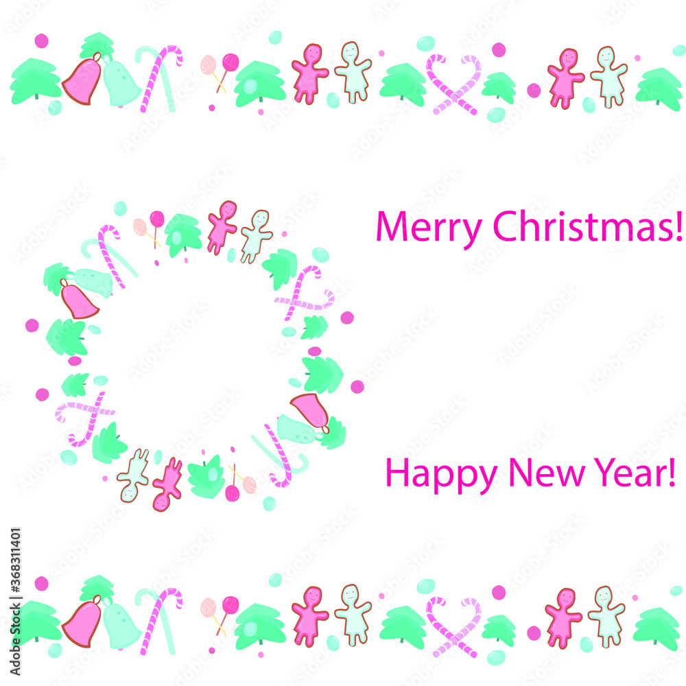 Postcard for the New Year's holiday for Christmas in the form of a frame, place for text