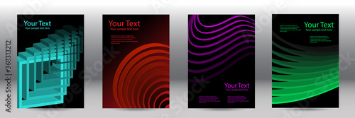 Cover design. Set of abstract backgrounds, vector. Volumetric geometric shapes. Cover design for magazine, book, splash, banner.