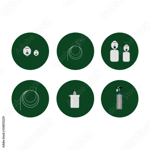 Icons of oxygenation Therapy device on green background. 