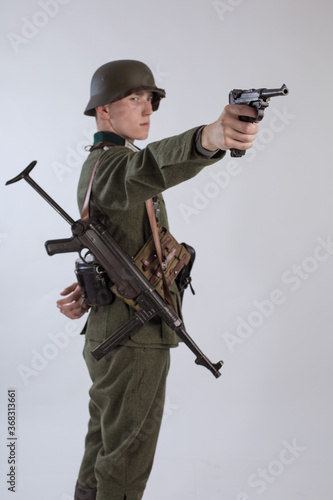 Tableau sur toile Male actor reenactor in historical uniform as an officer of the German Army duri