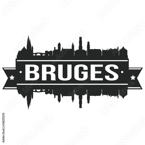 Bruges Skyline Stamp Silhouette City Vector Design Art.