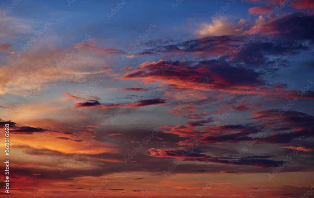 sunset sky as background, colorful and beautiful sunlight and clouds