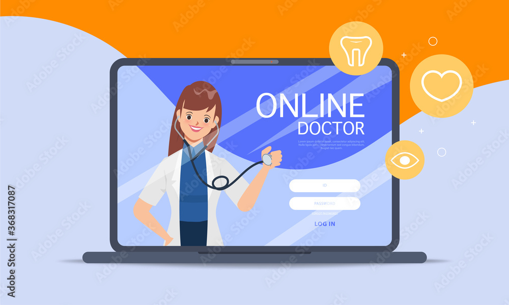 Doctor with stethoscope medical booking application ui design. Doctor with stethoscope medical booking application ui design.