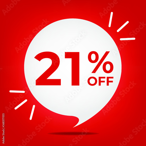 21% off. Banner with twenty-one percent discount. White bubble on a red background vector.