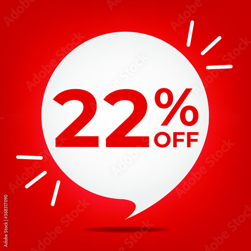 22% off. Banner with twenty-two percent discount. White bubble on a red background vector.