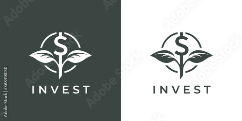 Finance invest logo icon. Dollar plant grow symbol. Financial money investment fund sign. Capital growth emblem. Vector illustration.