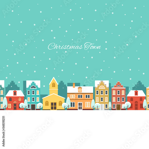 Landscape of christmas city with houses 