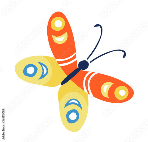 Wild wildlife forest butterfly isolated on white, icon cartoon vector illustr...