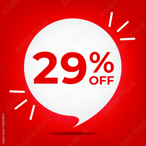 29% off. Banner with twenty-nine percent discount. White bubble on a red background vector.	