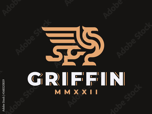 Winged griffin heraldic logo design editable for your business.