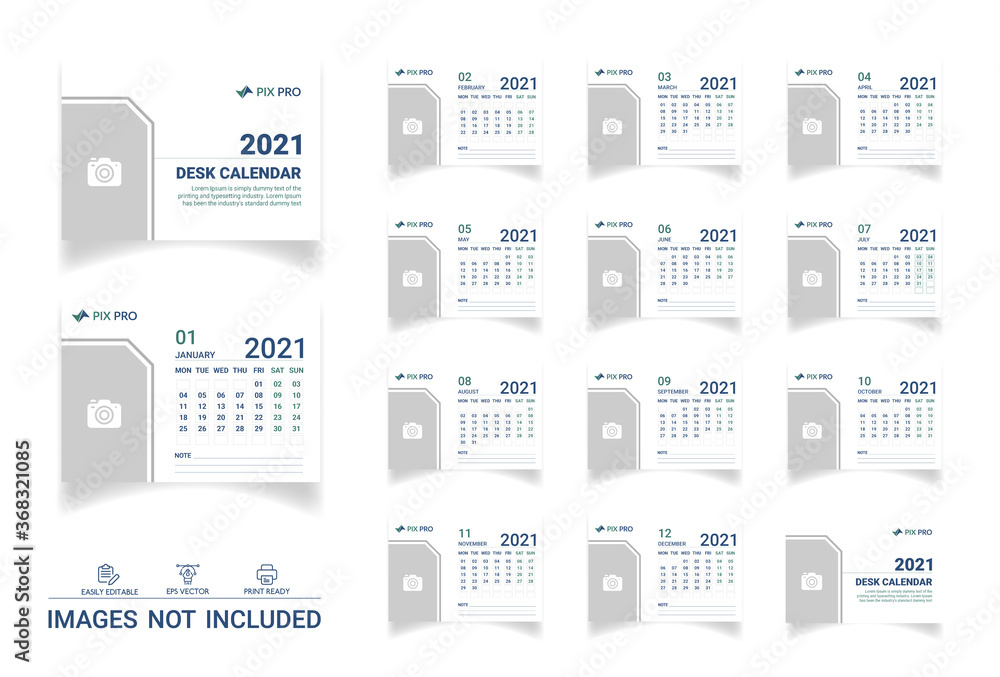 Desk Calendar 2021 vector template