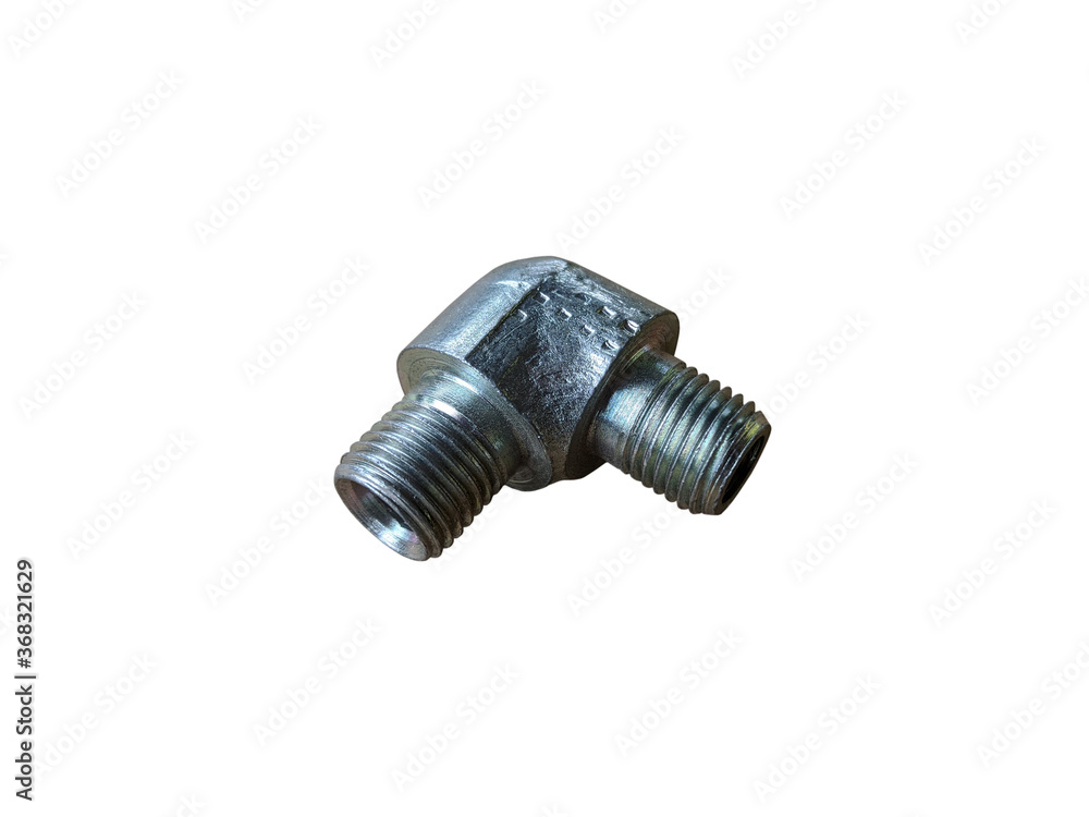 Metal square adapter for connecting truck pipelines on an isolated white background. Metal square adapter for connecting truck pipelines on an isolated white background.