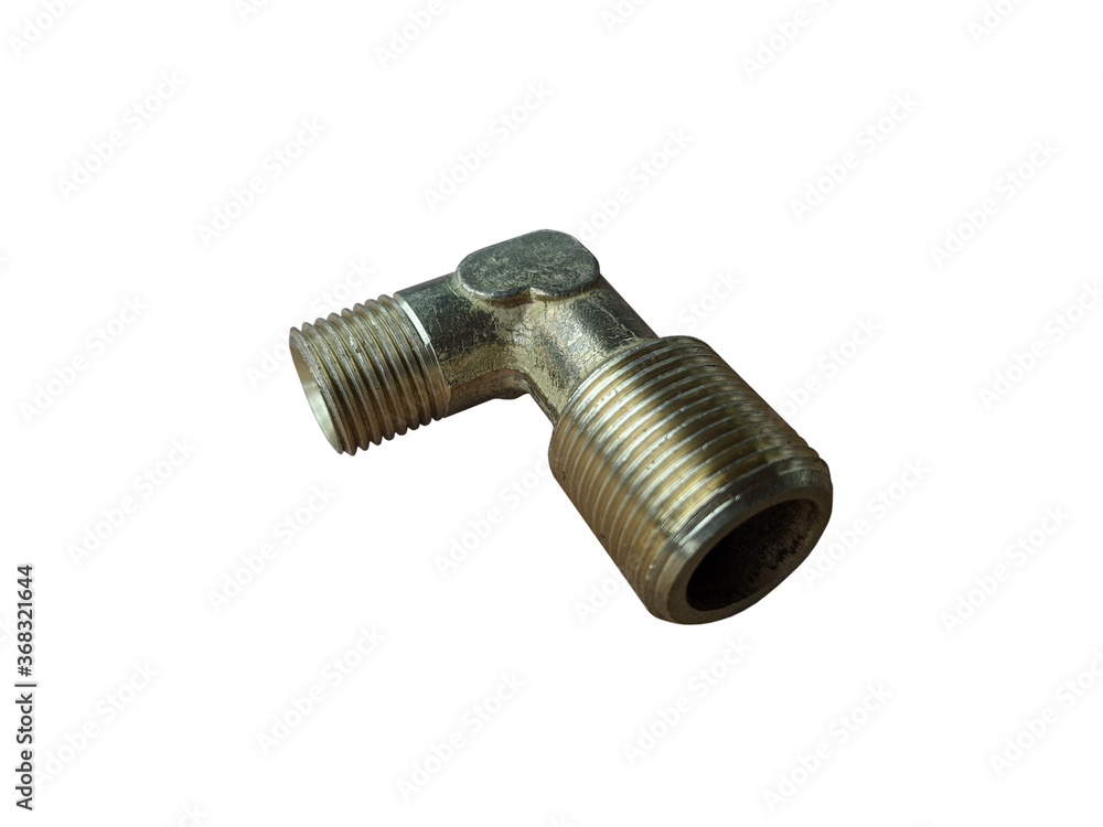 Metal square adapter for connecting truck pipelines on an isolated white background. Metal square adapter for connecting truck pipelines on an isolated white background.