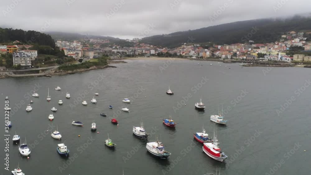 Boats moored in harbour of Spain. Aerial Drone Footage Boats moored in harbour of Spain. Aerial Drone Footage