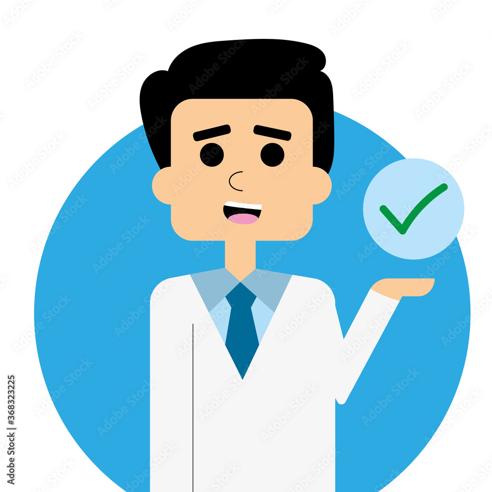 Medico en fondo azul con bata blanca en chequeo Medico en fondo azul con bata blanca en chequeo
