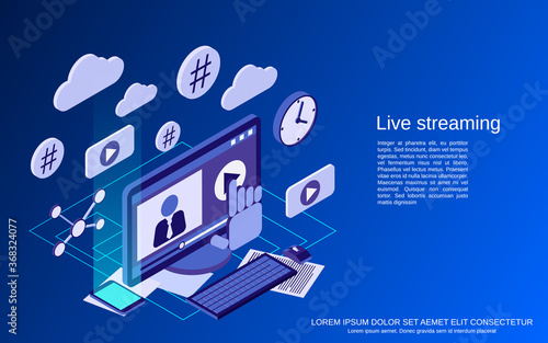 Live streaming flat 3d isometric vector concept illustration