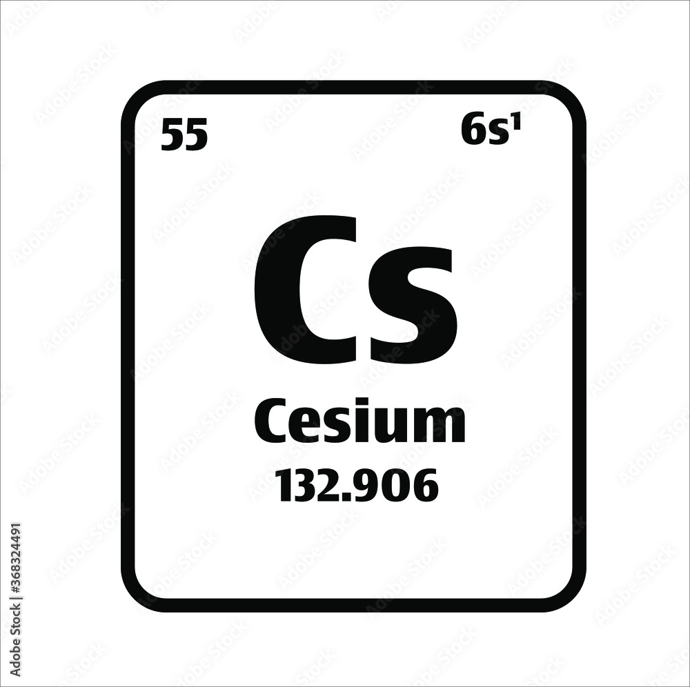 cesium (Cs) button on black and white background on the periodic table of elements with atomic number or a chemistry science concept or experiment. cesium (Cs) button on black and white background on the periodic table of elements with atomic number or a chemistry science concept or experiment.