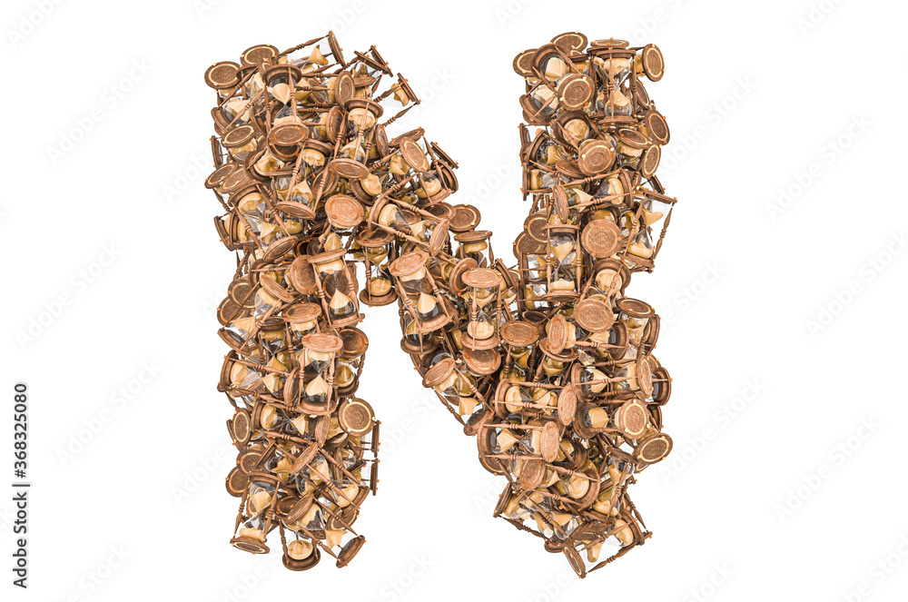 Obraz premium Letter N from hourglass, 3D rendering